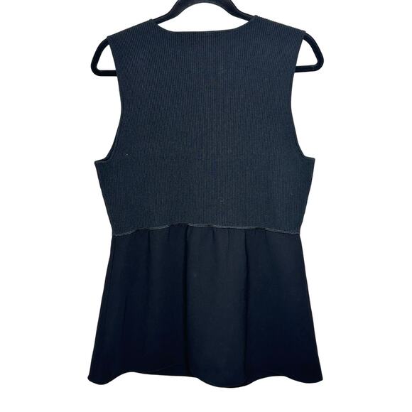 Theory Black Combo Scoop Neck Combo Crepe Tank Ribbed Bodice Peplum Stretch XL - Picture 2 of 7